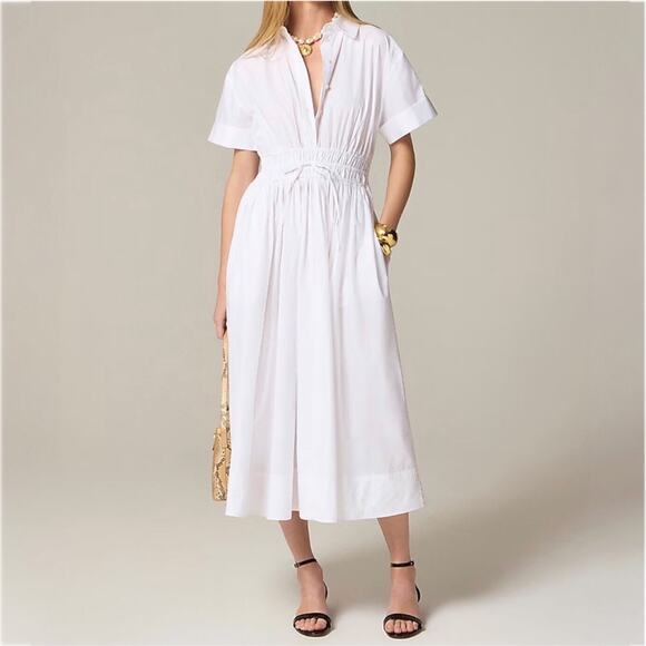 J.Crew Elena Shirtdress Cotton Poplin Midi Short Sleeves Vacation CI861 White P6